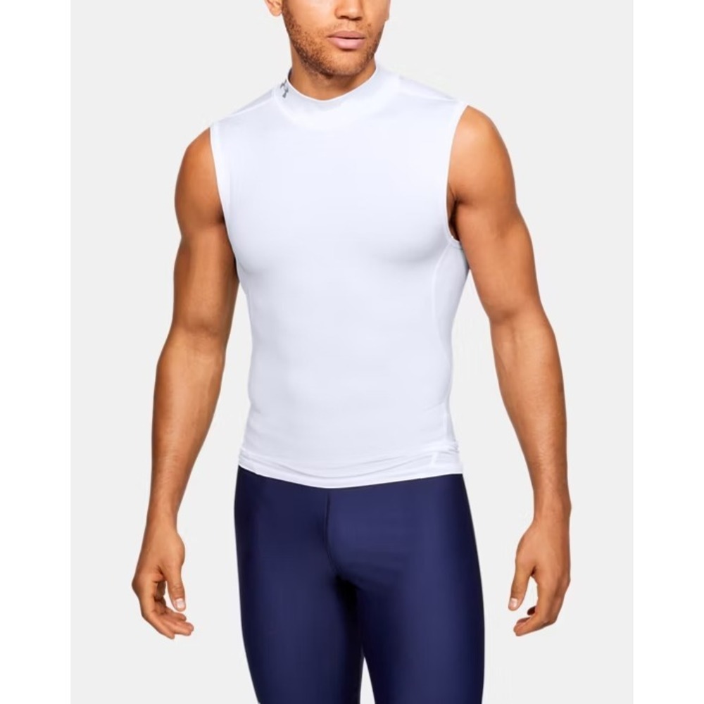 Under Armour® (Men's XL) HeatGear® Mock Sleeveless Shirt in White